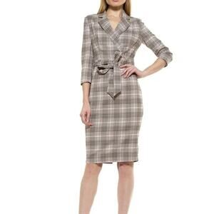 Alexia Admor Women's Size Large Pink Plaid Belted Blazer Coat Knee Length Dress